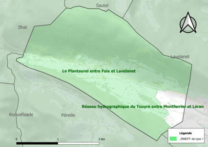 Carte des ZNIEFF de type 1 sur la commune.