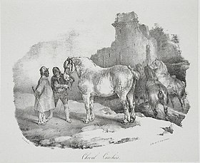 Cheval cauchois, lithographie par Théodore Géricault, 1822.