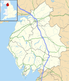 Mapa konturowa Kumbrii, blisko dolnej krawiędzi nieco na lewo znajduje się punkt z opisem „Barrow-in-Furness”