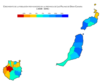 Crecimiento de la población por municipio entre 2008 y 2018