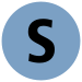 S als schwarzer Großbuchstabe in mittelcyanblau gefülltem Kreis