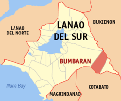 Mapa ng Lanao del Sur na nagpapakita sa lokasyon ng Amai Manabilang.