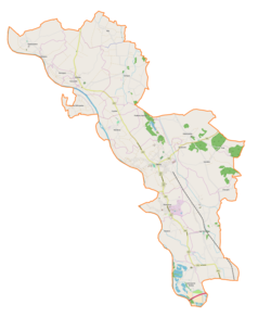 Mapa konturowa gminy Żabno, u góry nieco na lewo znajduje się punkt z opisem „Otfinów”