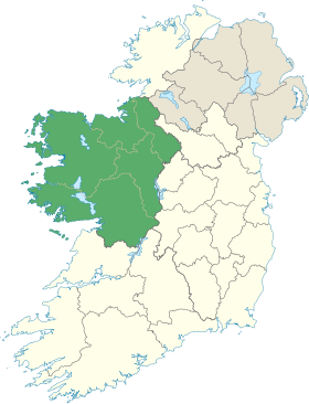 Carte représentant le Connacht en Irlande, occupant la partie ouest de l'île.