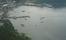 The port of Serui from above.