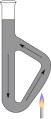 Schemat Aparatu Thielego. Strzałki wskazują kierunek cyrkulacji ogrzewanej cieczy.
