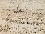 Fishing Boats at Saintes-Maries-de-la-Mer, Pen and ink and pencil, June 1888, St. Louis Museum of Art (F1433)
