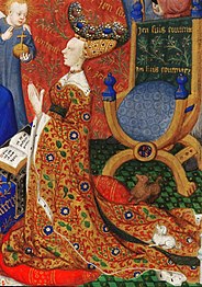 Miniature représentant Anne, duchesse de Bedford, priant devant sainte Anne (Heures de Bedford, British Library, Add MS 18 850, fo 257vo ).