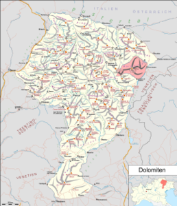 Marmarole in Rot dargestellt auf der Dolomitenkarte