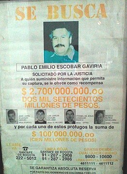 Etterlysningsplakat for Pablo Escobar fra 1992