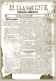 Front page of El Llanquihue's 29 October 1885 edition.