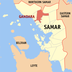 Mapa ng Samar na nagpapakita sa lokasyon ng Gandara.