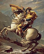 Bonaparte franchissant le Grand-Saint-Bernard (1801), de David: la montaña aparece como decoración según la tradición clásica.[172]​