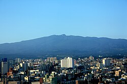 View of Jeju City with Hallasan Mountain to the south