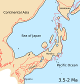 Arquipélago xaponés, Mar do Xapón e parte circundante do continente de Asia Oriental no Piloceno medio ao Plioceno tardío (3.5-2 Ma)