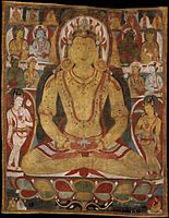 11th or early 12th-century thangka of the Amitābha Buddha, with donor portraits at bottom.[1]