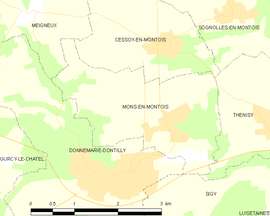 Mapa obce Mons-en-Montois