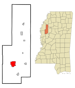 Location of Indianola, Mississippi