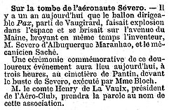 Nota do Le Figaro, na edição de 12 de Maio de 1903, sobre o desastre do Pax.[6]