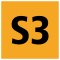 S3 als schwarze Zeichenfolge in orange gefülltem Quadrat