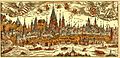 Stadtansicht von Mainz mit Drususstein (13) von Franz Behem (Holzstich, 1565)