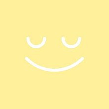 A mellow-looking smiley face with closed eyes on a yellow background.