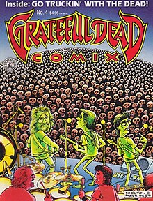 The Grateful Dead onstage; the musicians are disconcerted to see that the members of the audience are skeletons