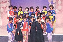 Members of Onyanko Club with the main cast of Sukeban Deka II
