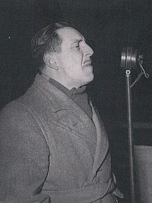 Photograph of Lehane speaking at a Clann na Poblachta event