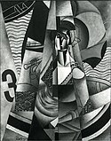 Jean Metzinger, 1913, En Canot (Im Boot), oil on canvas, 146 x 114 cm (57.5 in × 44.9 in), exhibited at Moderni Umeni, S.V.U. Mánes, Prague, 1914, acquired in 1916 by Georg Muche at the Galerie Der Sturm, confiscated by the Nazis circa 1936, displayed at the Degenerate Art show in Munich, and missing ever since