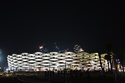 Exterior view of the stadium at night