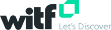 The letters WITF, lowercase, in a rounded sans serif in a very dark green. Next to them is a mint green symbol consisting of two L-shaped devices framing a rectangle. Next to them are the words "Let's Discover".