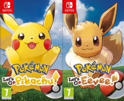 Pokémon Let’s Go Pikachun ja Let’s Go Eeveen kansikuvat. Kuvissa on Pokémon-hahmot Pikachu ja Eevee.