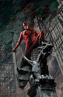 Daredevil, mies ilman pelkoa. Alex Maleevin piirros Daredevil v2 -lehden numeron 41 (2003) kanteen.