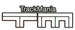 TrackMania est écrit en lettres blanches bordées de noir, ainsi que les lettres T et M en dessous.
