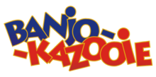 Banjo-Kazooie est inscrit en grosse lettres sur deux lignes, en rouge et bleu.