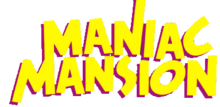 Maniac Mansion écrit en majuscule et en jaune