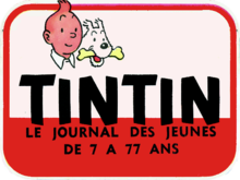Logo en couleur figurant les têtes de Tintin et Milou et portant plusieurs inscriptions.