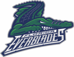 Logo des Everblades de la Floride, un alligator avec le nom de l'équipe stylisée à ressembler à un patin.