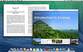 Рабочий стол OS X 10.9 «Mavericks» c запущенным приложением iBooks