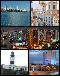 From upper left: All Saints Bay; Historic Centre; Central Business District; Barra's Lighthouse; Lacerda Elevator.