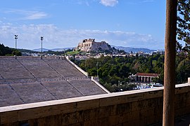 The Panathenaic Stadium and the Acropolis from Ardettus Hill on November 29, 2019.jpg