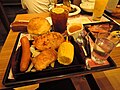 Grilled mixed steaks with dinner set in fast food restaurant