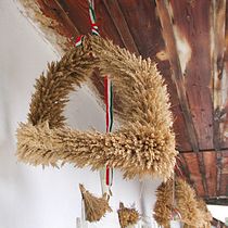 Hungarian traditional folk art: harvest wreath, spun fresh wheat, with Hungarian flag tricolor, "palóc" style