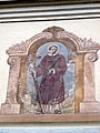 Affresco della facciata del santuario Nostra Signora del Rosario presso Favale di Malvaro, Liguria, Italia