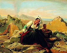 Napolitan woman crying in the ruins of her house (1830)