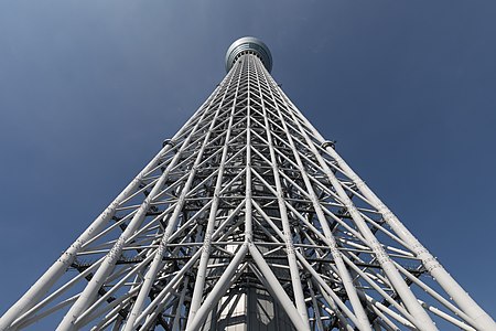 "Worm's-eye_view_of_Tokyo_Skytree_with_vertical_symmetry_impression,_a_sunny_day,_in_Japan.jpg" by User:Basile Morin