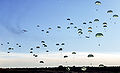 Soldiers of the U.S. Army's 82nd Airborne float to the ground at Normandy drop zone on Fort Bragg, N.C., after jumping from U.S. Air Force C-141 Starlifters on Jan. 20, 1999.