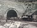 Narrow gauge construction train of the Arlberg railway tunnel in Austria at the Langen entrance, 1882
