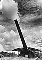 One of Singapore's 15 inch coastal defence guns elevated for firing. - 8 December 1941